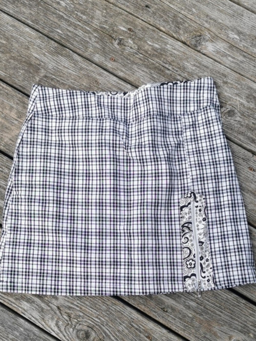 Allyson Whitmore Black and White  Preppy Plaid Mini Skort with Paisley Inset 12